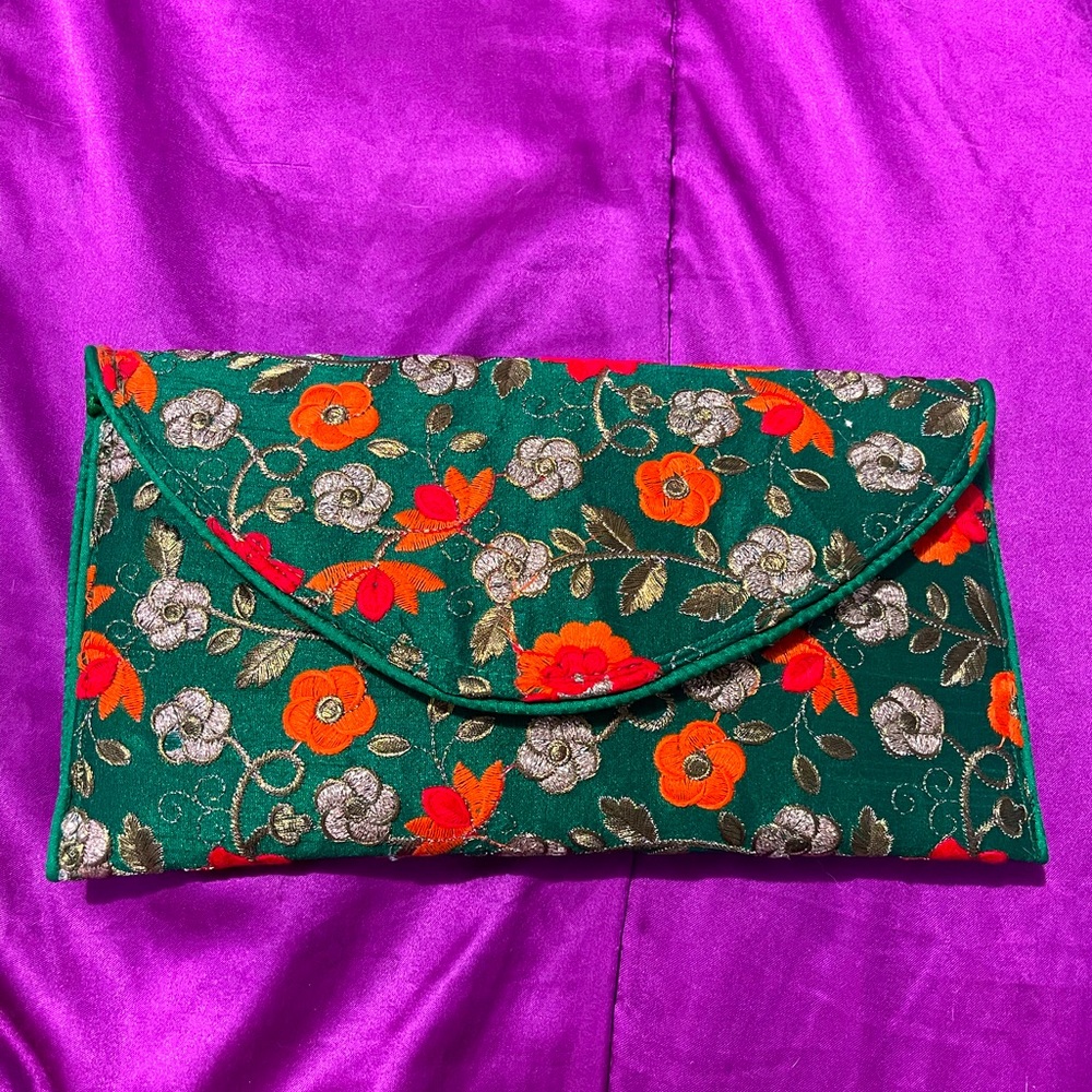 Silk and Sateen hand embroidered crossbody/clutch.NWT
